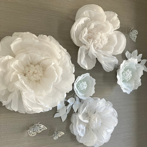 C'(葉)1白のウォールフラワーセット ペーパーフラワー 壁掛け 可愛い