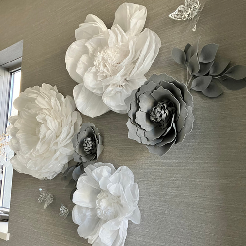 C'(葉)2 グレーのウォールフラワーセット ペーパーフラワー 壁掛け