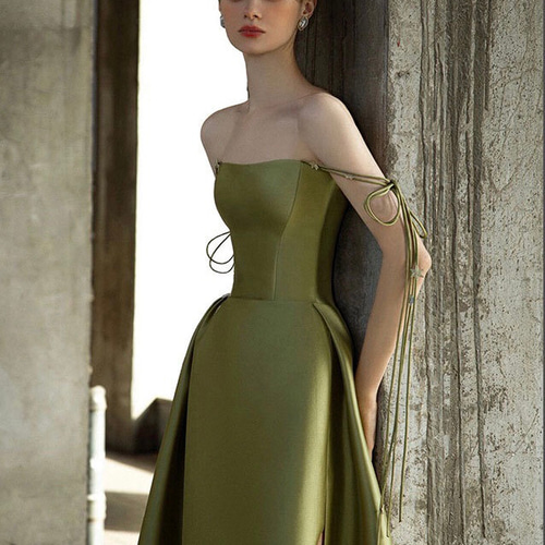 スパゲティストライプパーティドレス くすみグリーン ドレス ウララ  