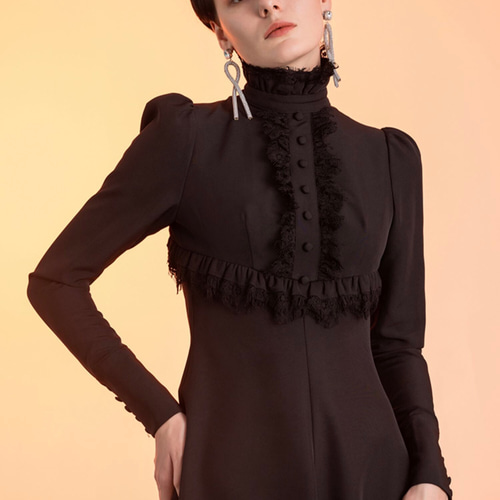 長袖 バックリボン ハイネック ブラックドレス 二次会 前撮り ドレス  