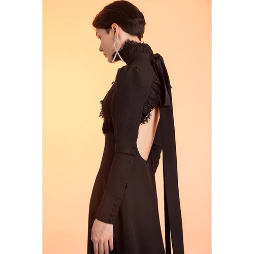 長袖 バックリボン ハイネック ブラックドレス 二次会 前撮り ドレス  