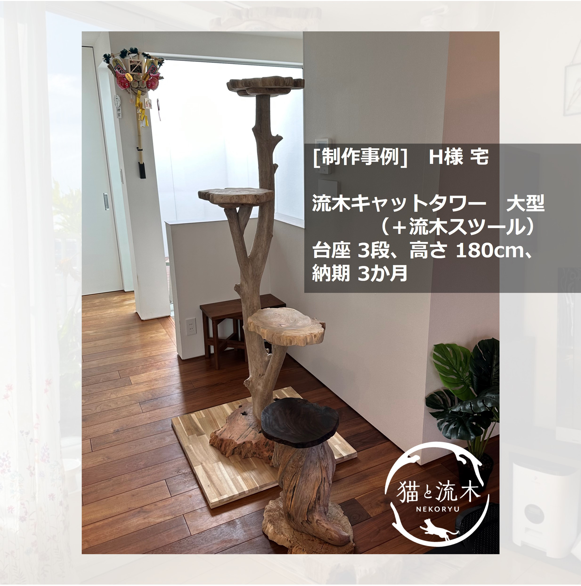 【猫と流木ねこりゅう】完全オーダーメイド　流木キャットタワー大型タイプ