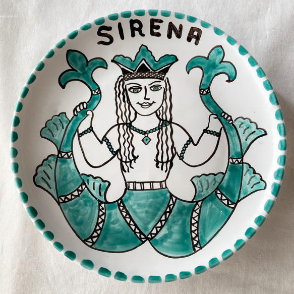 絵皿 20cm CRC016 マヨリカ焼き セイレーン 二股の人魚 ロマネスク