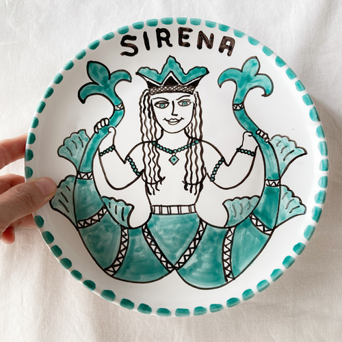 絵皿 20cm CRC016 マヨリカ焼き セイレーン 二股の人魚 ロマネスク