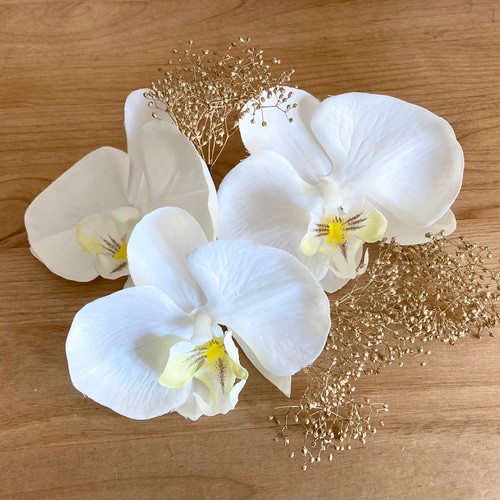ホワイト×ゴールド胡蝶蘭かすみ草のヘッドドレス ヘッドドレス