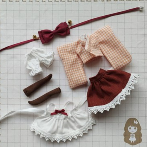 オビツ11 1/12 ドール 制服　茶色　6点　　セット　水玉　チョコレート オビツ11 1/12 ドール 制服 茶色 6点 セット 水玉 チョコレート