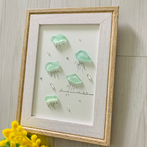 シーグラスアート 海の宝石 インテリア雑貨 北欧 アートパネル海月