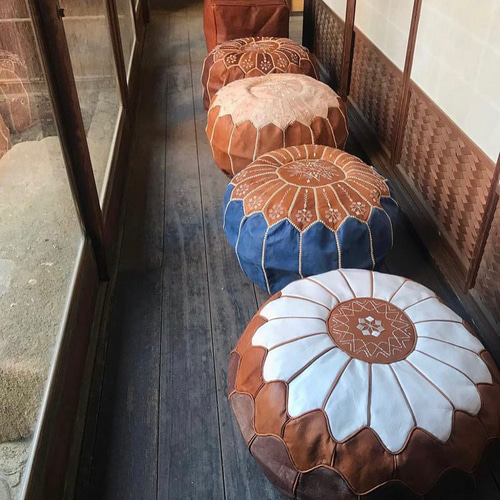 モロッコ直輸入 boNboMオリジナル レザープフ モロッコプフ