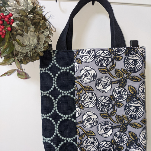 ミナペルホネントートbag【rosy/gray＆tambourime】ローズ＆タンバリン