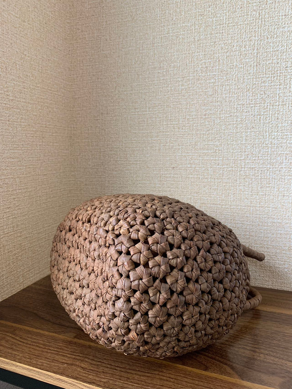 国産山葡萄　籠バッグ　花編み　巾着タイプ内布　丸い形 