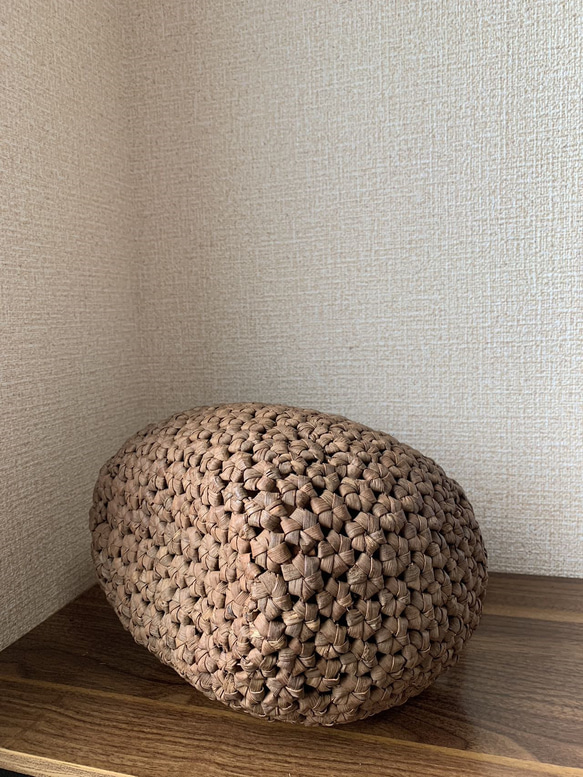 国産山葡萄　籠バッグ　花編み　巾着タイプ内布　丸い形 