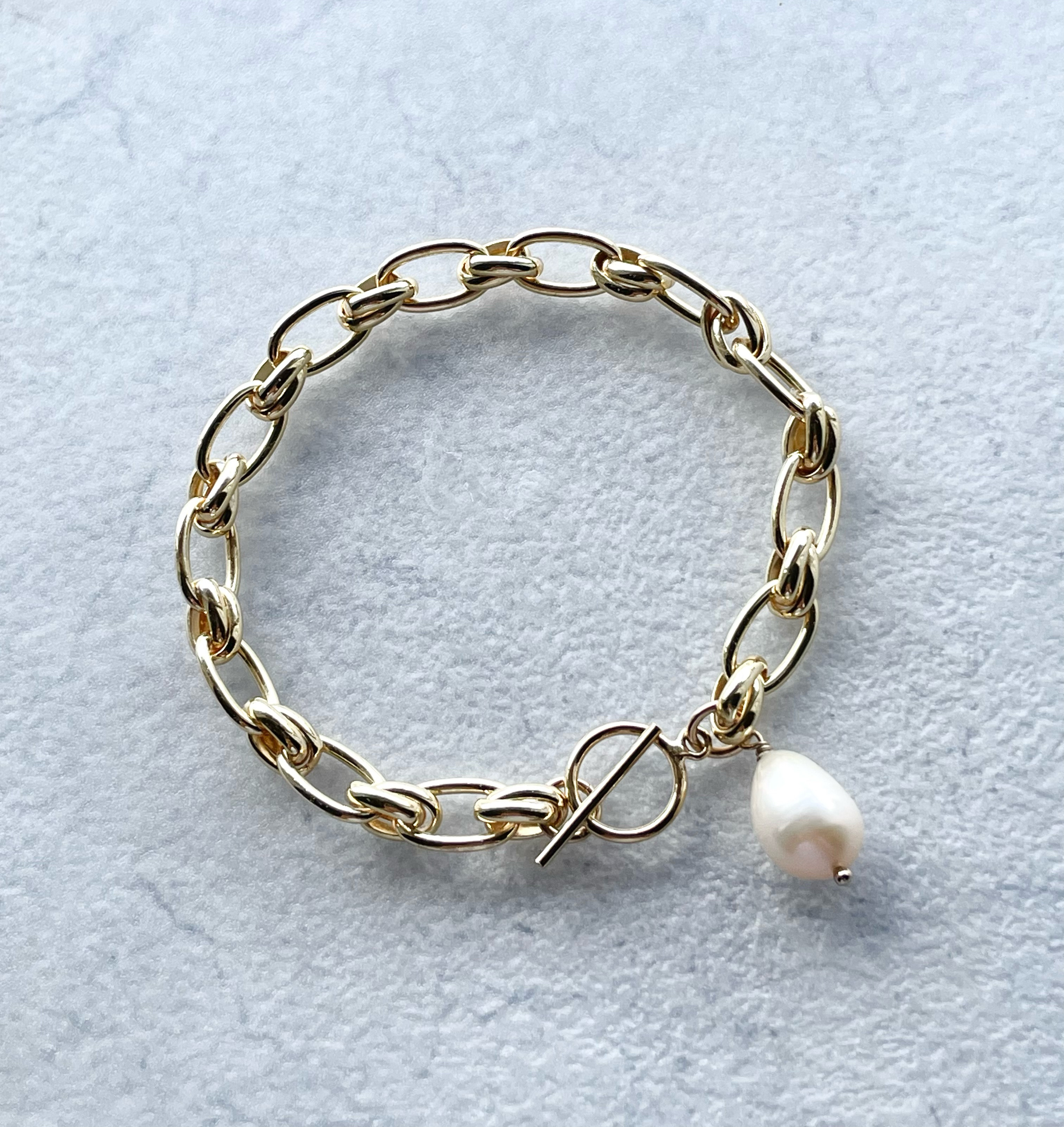 14kgf チェーンブレスレット　ゴールド  14金ゴールドフィルド　 淡水パール
