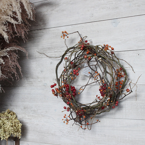 3種類の実もののリース№2 赤い実 サンキライ 山帰来 ドライフラワー
