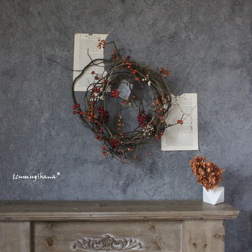3種類の実もののリース№2 赤い実 サンキライ 山帰来 ドライフラワー