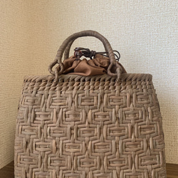山葡萄籠バッグ 手作り 網代編み・花編み 巾着タイプ内布 オリジナル