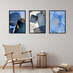 インテリアポスター【 ブルー07 】北欧アートでお部屋の模様替え 水彩 青 ゴールド 抽象画 アブストラクト 3枚目の画像