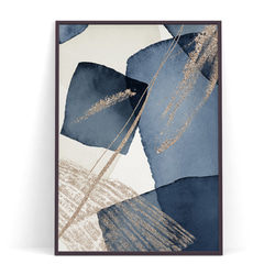 インテリアポスター【 ブルー07 】北欧アートでお部屋の模様替え 水彩 青 ゴールド 抽象画 アブストラクト 1枚目の画像