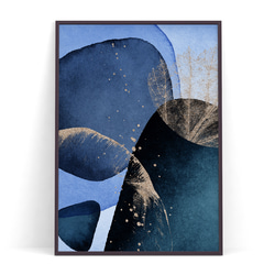 インテリアポスター【 ブルー08 】北欧アートでお部屋の模様替え 水彩 青 ゴールド 抽象画 アブストラクト 2枚目の画像
