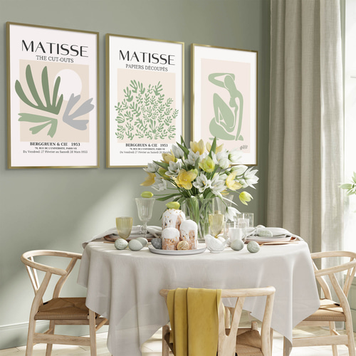 アートポスター マティス風 切り絵 グリーン ベージュ ボタニカル 北欧