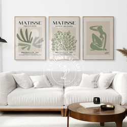 ミッドセンチュリー Henri Matisse ボタニカル グリーン インテリアポスター ３枚セット / 4477 1枚目の画像