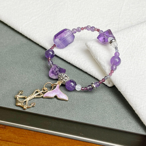 手作りアメジストと水晶のブレスレット