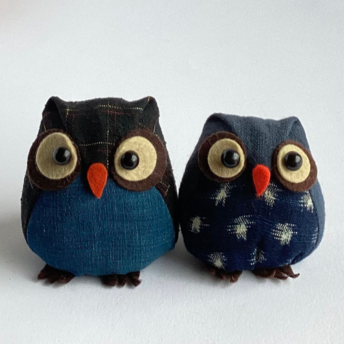 アートドール ぬいぐるみ ハンドメイド 親子 鳥 フクロウ 2体セット