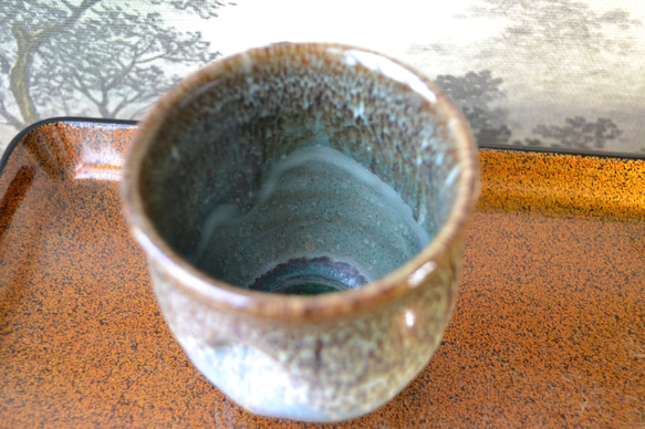 【ギフト】◆湯呑(丸)　孔雀釉　窯変　★萩焼き　　 4枚目の画像