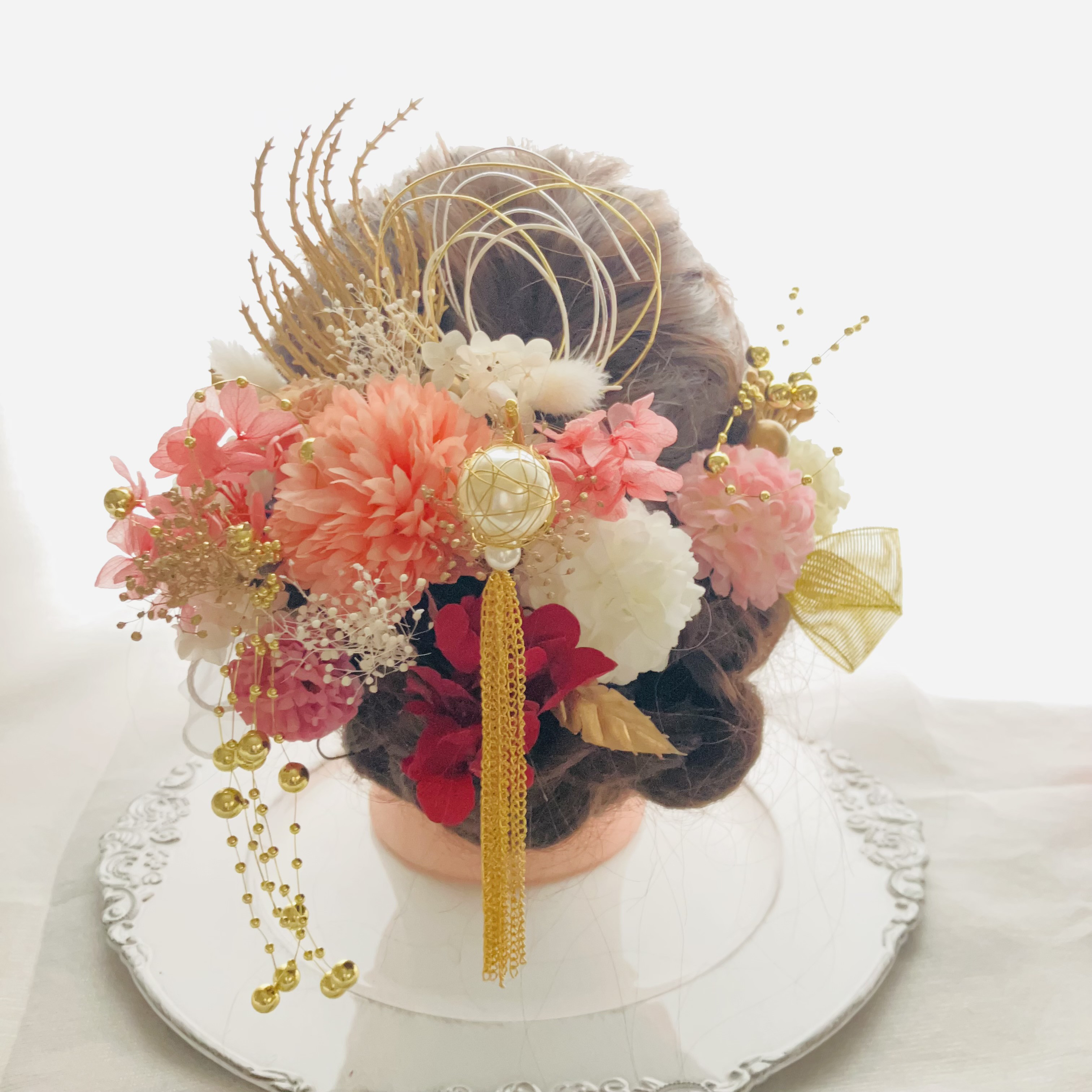 揺れるパール簪【卒業式髪飾り】【結婚式髪飾り】【成人式髪飾り】【ウェディング】簪　水引　金箔　振袖　袴　チュール　成人式