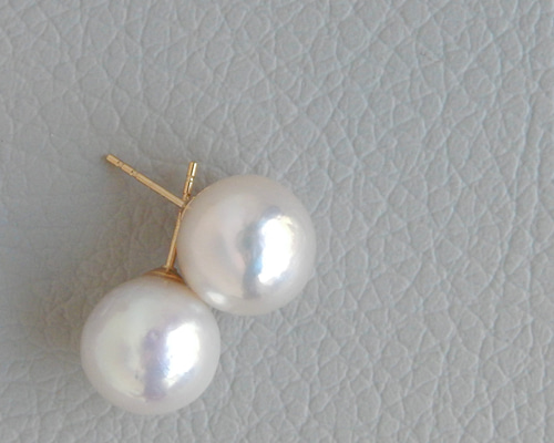 ホワイトパール スタッドピアス 約10mm ラウンド10mm/ホワイト〗淡水パールスタッドピアス/イヤリング14kgf