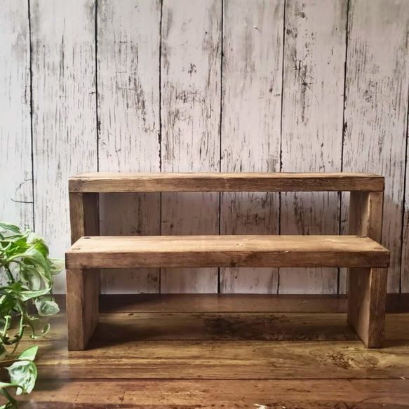 スタイリッシュな/古材風/プランタースタンド/フラワースタンド/ウォルナット 古材風/木製/プランタースタンド/フラワースタンド/ウォルナット 棚