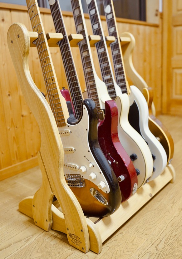 24時間以内に発送】手作り木工 木製ギタースタンド （オーク） 5本  