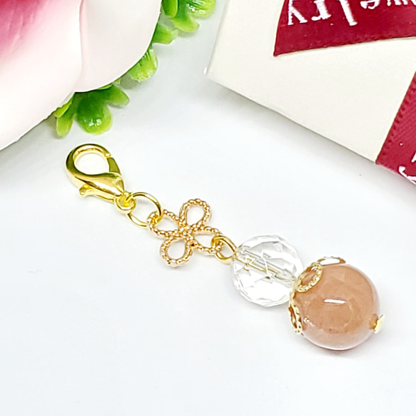 パーツ変更OK＊天然石＊オレンジムーンストーン&水晶＊ストラップ