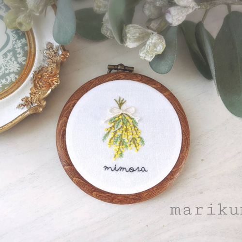 送料無料】ミモザスワッグ 刺繍枠 インテリアフレーム スワッグ
