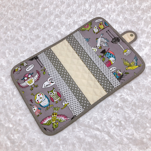 1429．鳥、鳥、鳥がいっぱい柄 母子手帳ケースS グレー 通帳ケース