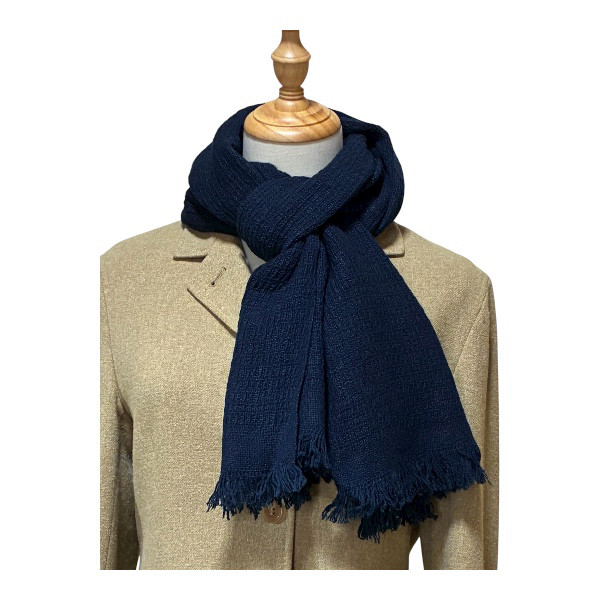 送料無料「お買い得になりました」草木染め&手織りマフラー(紺)