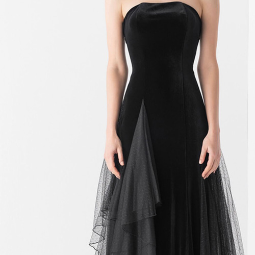 ベロアドレス チューブトップ 前撮り 二次会 ドレス ウララ--1000着  