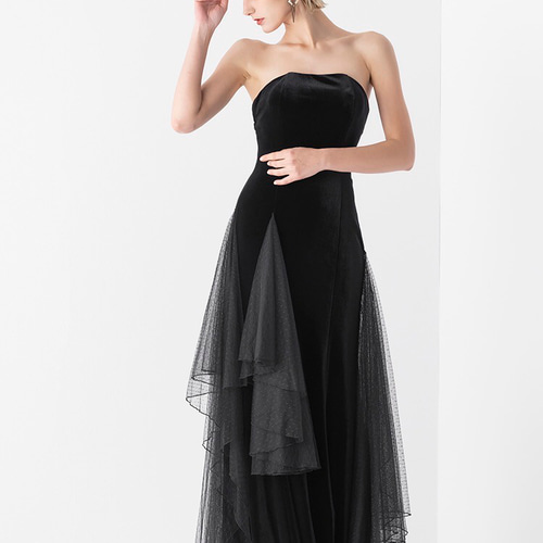 ベロアドレス チューブトップ 前撮り 二次会 ドレス ウララ--1000着  