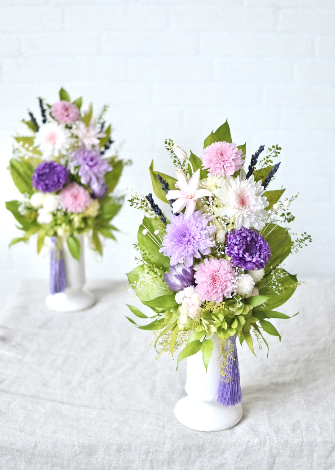 プリザーブドフラワー仏花 パープル 紫 かすみ草 ラベンダー 小さめ