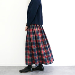 上質起毛シャギーチェックスカート ネイビーレッド ロングスカート