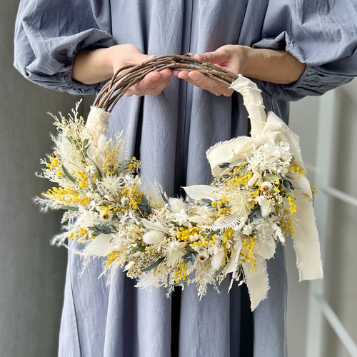 ブーケのようなミニリース♡プリザーブドフラワー　紅茶染めレース　レースのリース ブーケのようなミニリース♡プリザーブドフラワー紅茶染めレース