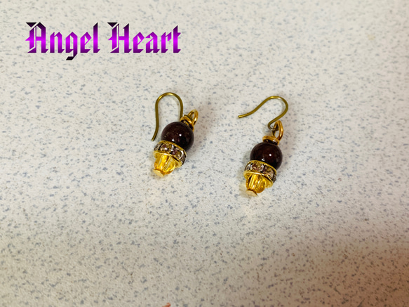 ～Angel　Heart～　天然石　ガーネット　シトリン　のピアス 1枚目の画像