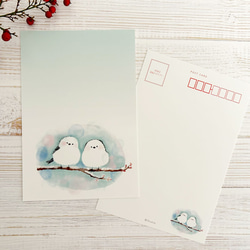 ふんわり水彩「シマエナガA」絵葉書 ポストカード5枚 ポストカード