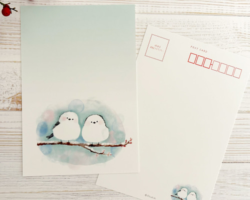 ふんわり水彩「シマエナガA」絵葉書 ポストカード5枚 ポストカード