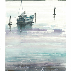 静かな海 海 船 水彩画 手描き 原画 絵画 SHOGO 通販 15226749