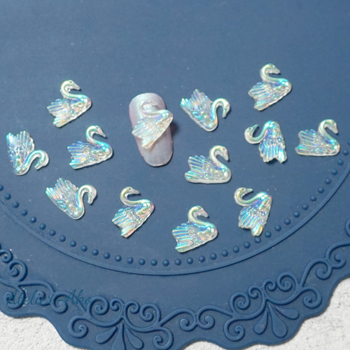 10個＊ネイルパーツ カボション オーロラ クリスタル スワン 白鳥