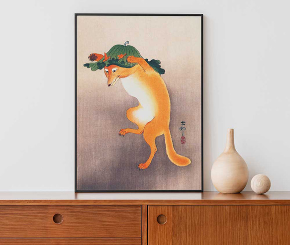 小原古邨、和柄、日本画、ポスター、ちょっとチャーミングなきつね