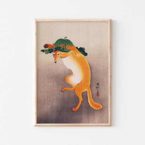 小原古邨、和柄、日本画、ポスター、ちょっとチャーミングなきつね