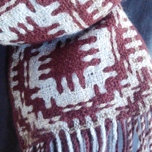 【SALE】ラムウールの変化二重織りマフラー　手織り（品番203） 5枚目の画像