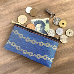 畳縁　硬幣錢包　名片夾　連鎖模式　藍色的　日式 第4張的照片