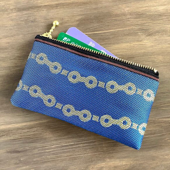 畳縁　硬幣錢包　名片夾　連鎖模式　藍色的　日式 第2張的照片